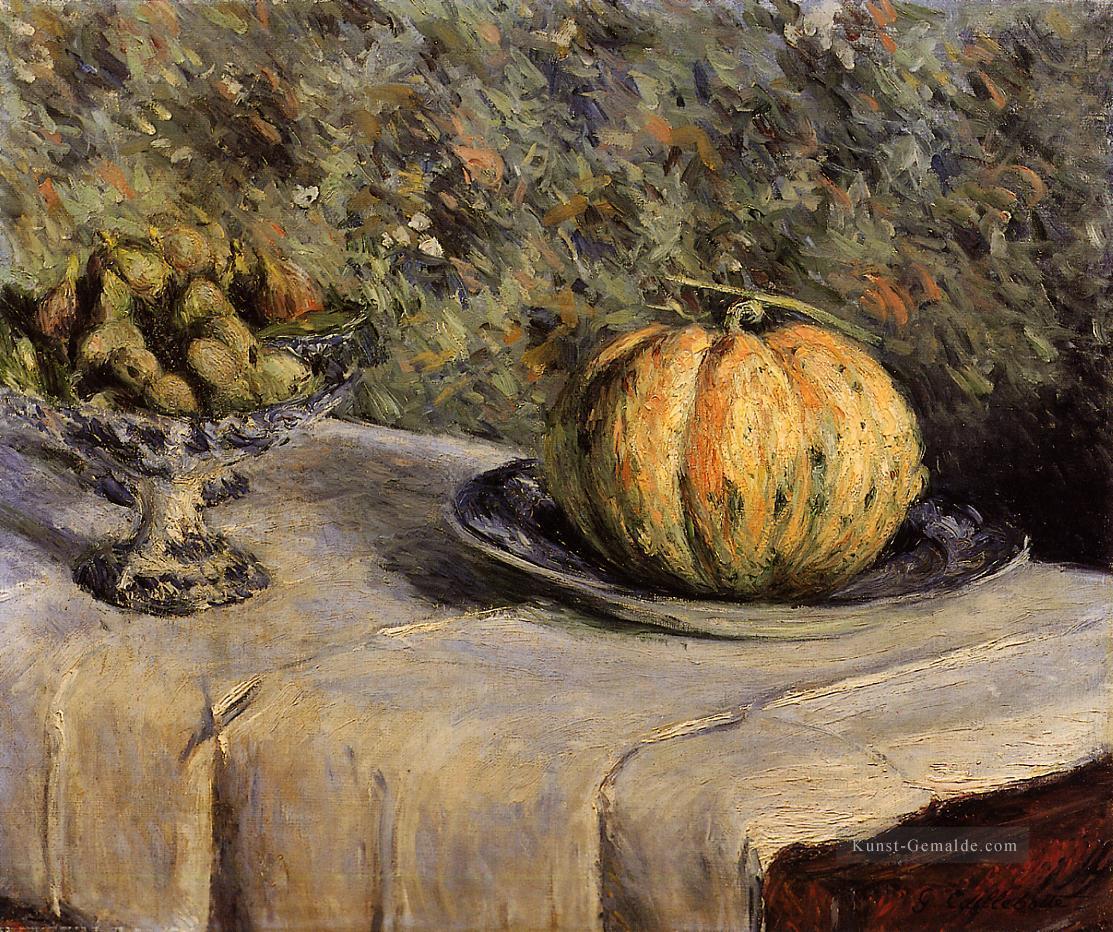 Melon und Schale von Feigen Stillleben Gustave Caillebotte 1880 Stillleben Gustave Caillebotte Ölgemälde